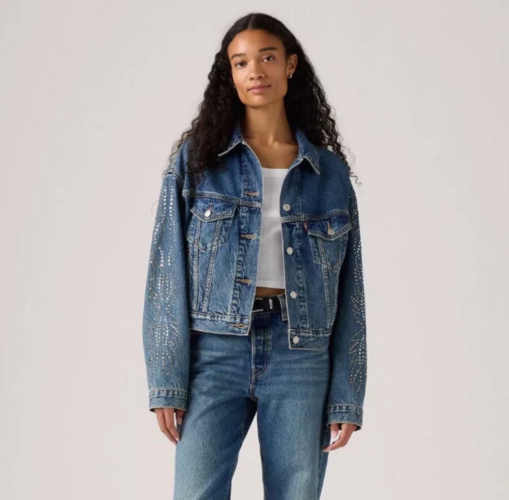 Levi's 90's Trucker Jacket Solargenic Medium Shrunken Rhinestone Denim Jacket